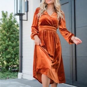 Pink Lily Rust Long Sleeve Dress